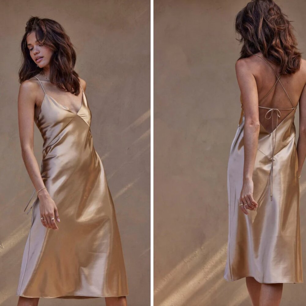 NWOT Grace Loves Lace - Silky Satin Midi Gold